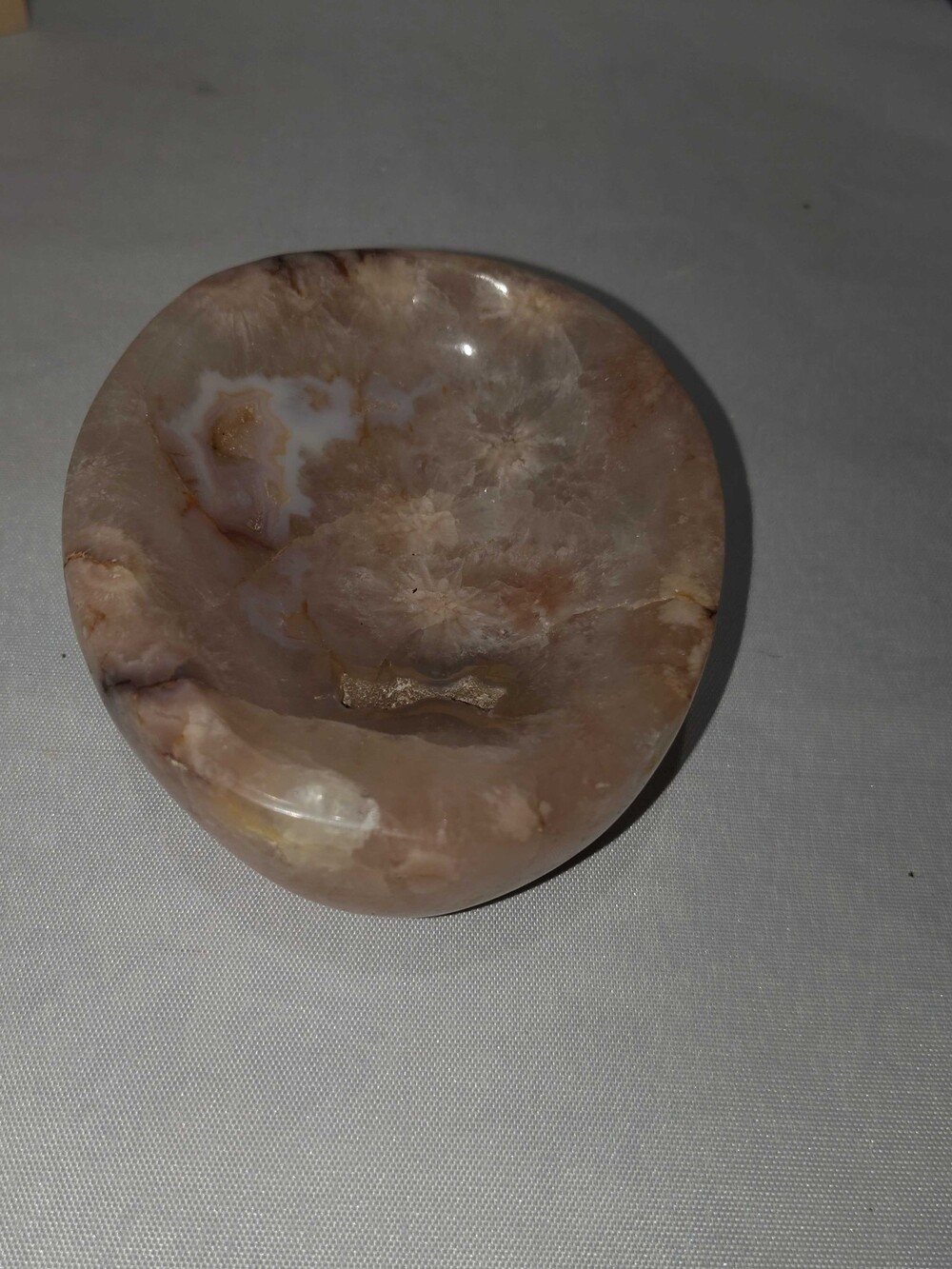 Flower Agate Bowl Polished Beige Cream Floral Crystal